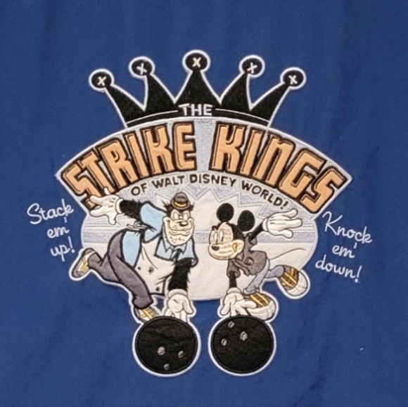 Vintage Walt Disney World Strike Kings Bowling Jersey Button Down with Patches - Picture 4 of 10
